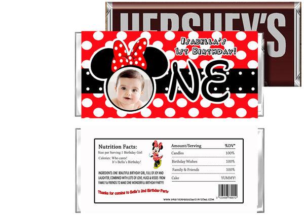 Red minnie 1st birthday party favors