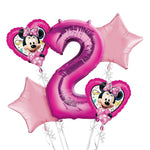 Pink Minnie Mouse 2nd Birthday Balloons Bouquet 5pc