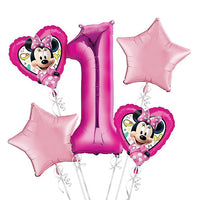 Pink Minnie Mouse 1st Birthday Balloons Bouquet 5pc